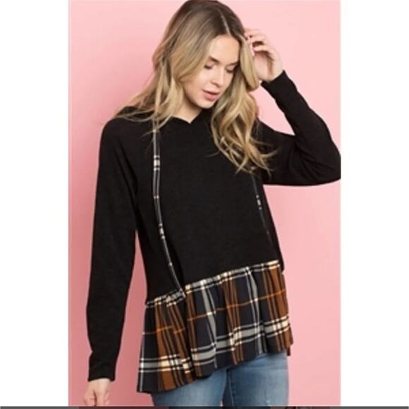 Perfect Peach 90s Grunge Style Hoodie w/ Flannel Peplum- NWOT - Picture 1 of 10